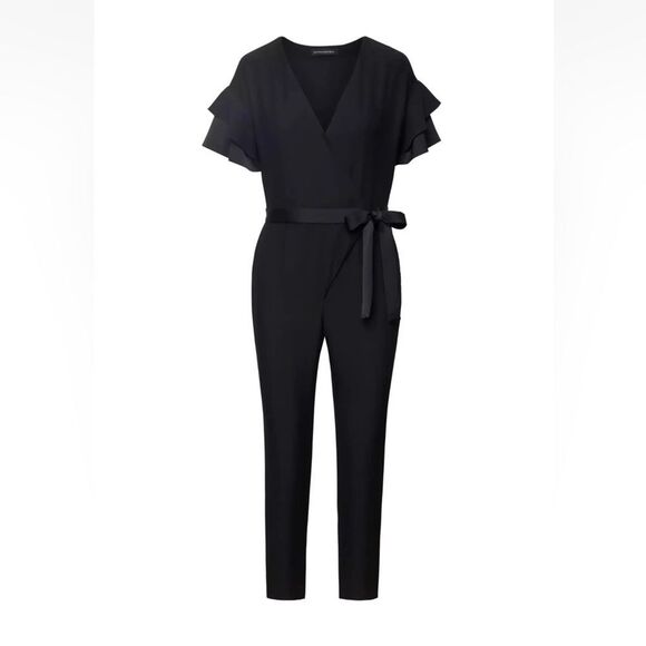 BANANA REPUBLIC Black Flutter Sleeve V-Neck Jumpsuit - Picture 3 of 13